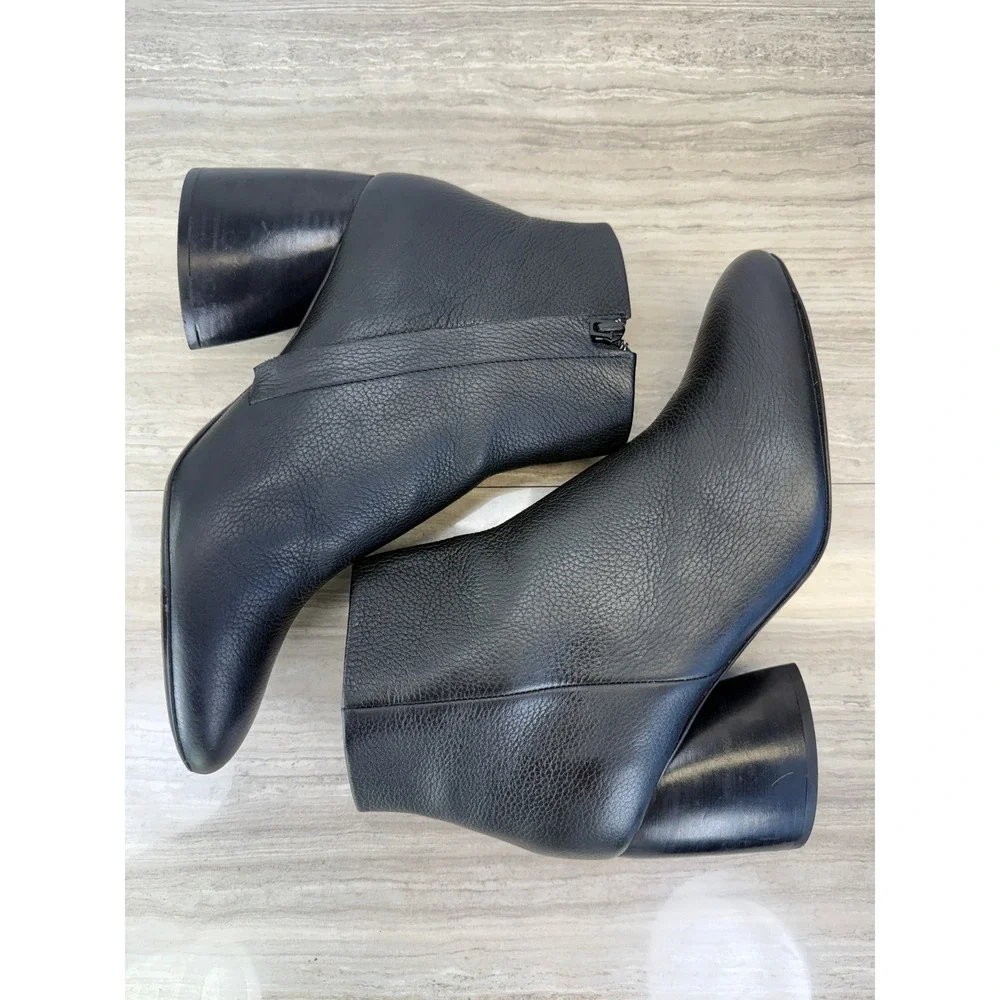 COS Leather Sock Boots Cylinder Heel Black Pebbled Ankle Zip Women 8.5 40 Modern